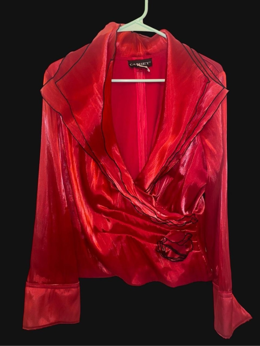 Cachet Red Satin Draped Wrap Blazer